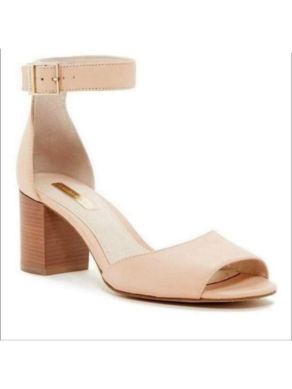 LOUISE ET CIE POUT NUDE PEBBLED LEATHER ANKLE STRAP BLOCK HEEL SANDALS - 11